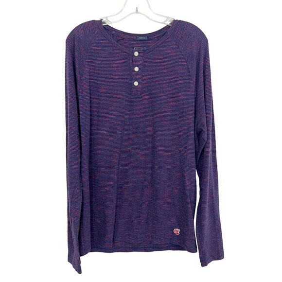 Vintage Abercrombie & Fitch Muscle Navy & Red Long Sleeve Henley Shirt Y2K MEDIU - Picture 1 of 7